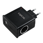 Productafbeelding LogiLink 230V USB + 1x sigarettenplug lader 1000mA
