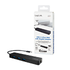 Productafbeelding LogiLink 3 Port Hub, USB-C --> USB-A 3.0 + Netwerkadapter Passief